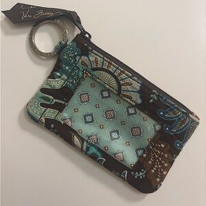 Vintage Vera Bradley Cardholder keyring Paisley Java Blue Brown Retired Pattern